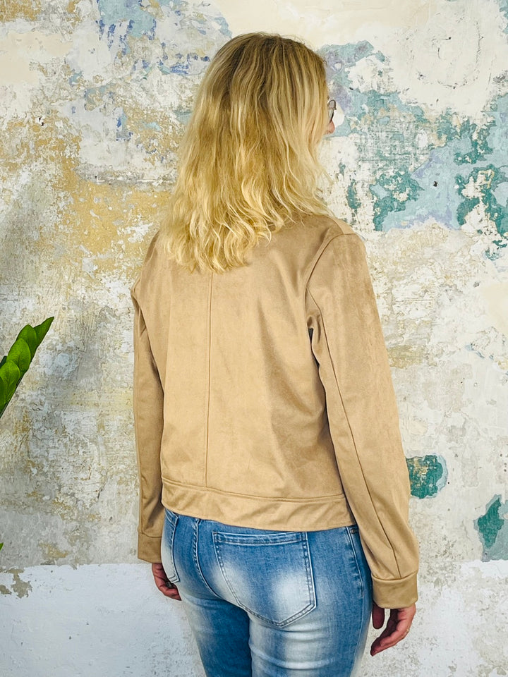Velourslederimitatjacke mit Reißverschluss