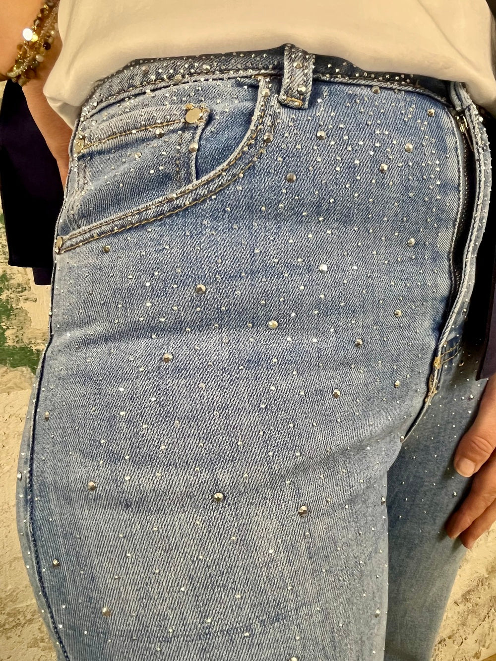 Jeans mit Glitzersteinen, blue denim