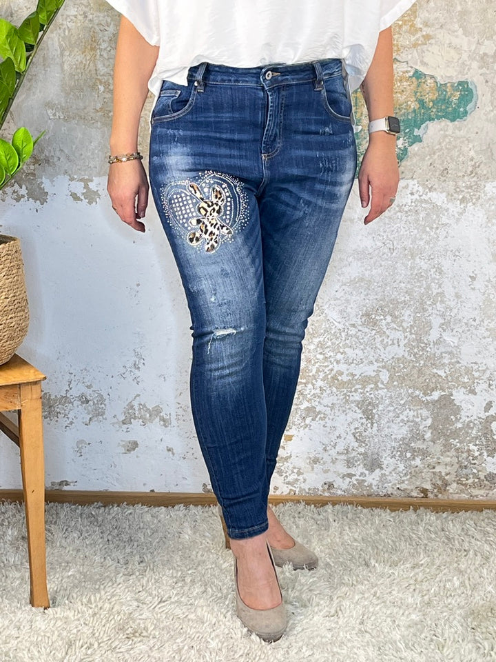 Jeans mit Herzapplikation, dark blue