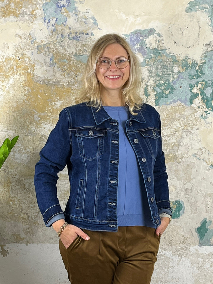 Jeansjacke mit Stickerei hinten, dark blue denim
