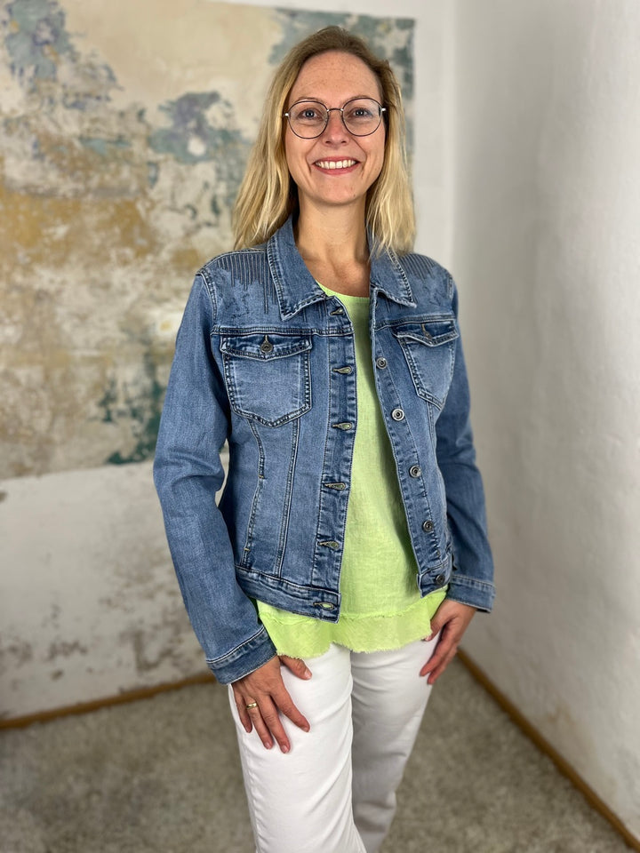 Jeansjacke mit Paillettenverzierung, blue denim