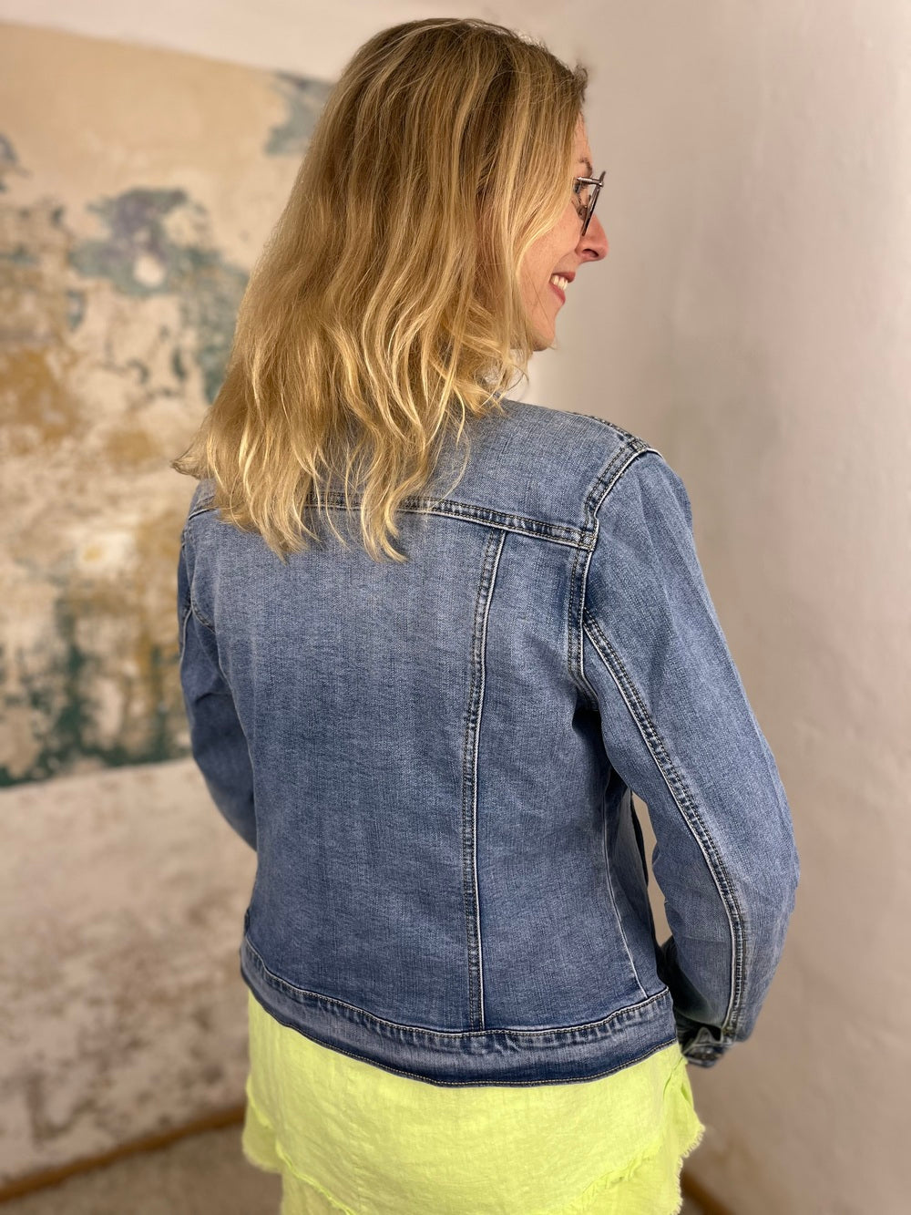 Jeansjacke mit Paillettenverzierung, blue denim