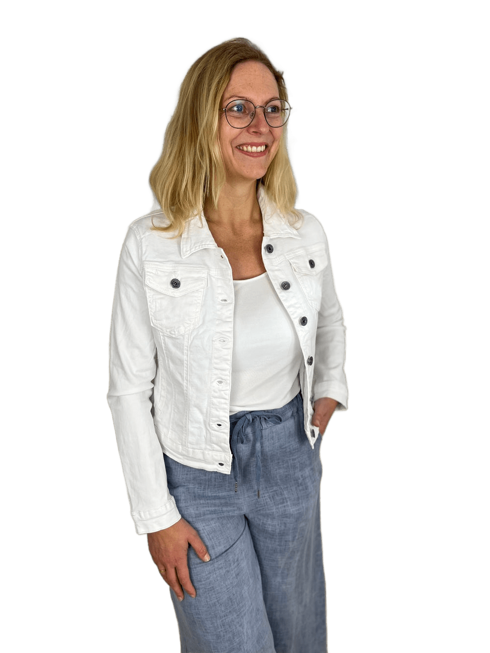 Jeansjacke in klassischer Form, weiß