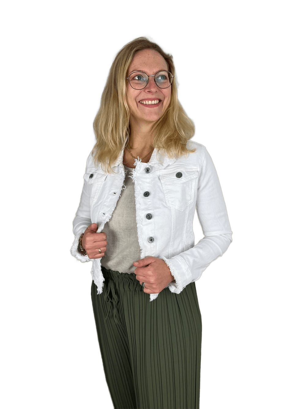 Jeansjacke mit gefransten Kanten, weiß