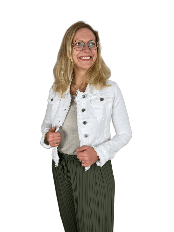 Jeansjacke mit gefransten Kanten, weiß