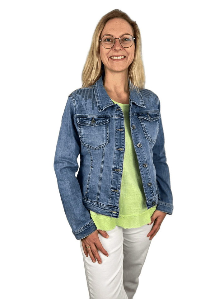 Jeansjacke mit Paillettenverzierung, blue denim