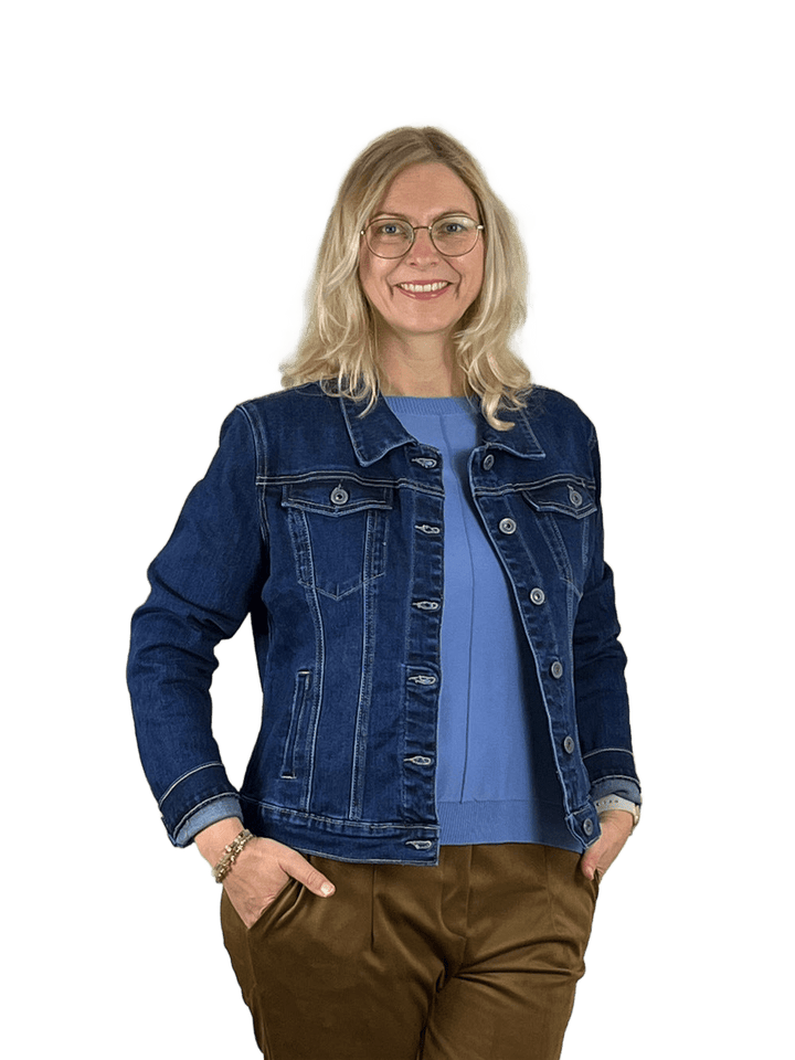 Jeansjacke mit Stickerei hinten, dark blue denim