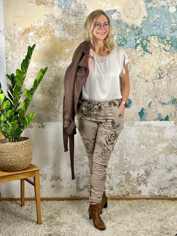 Jogpant mit floralem Print, taupe