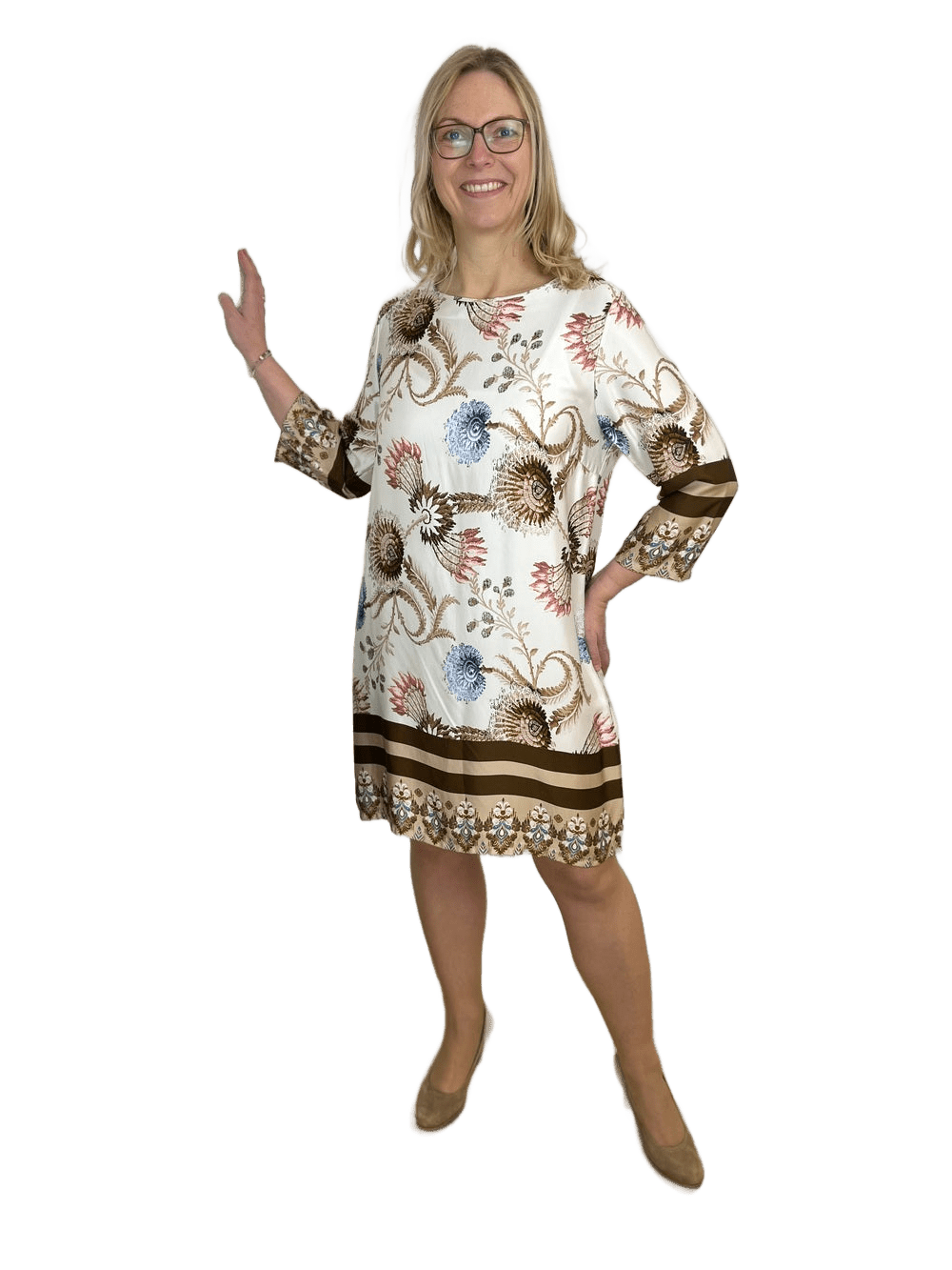 Kleid mit 3/4-Arm, floraler Alloverdruck