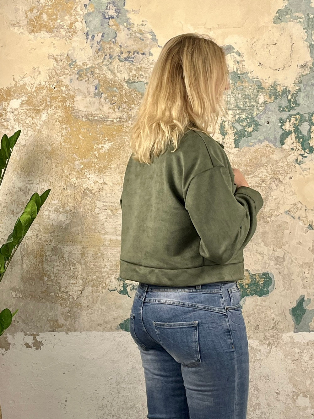 Velourslederimitat-Kurzjacke, khaki