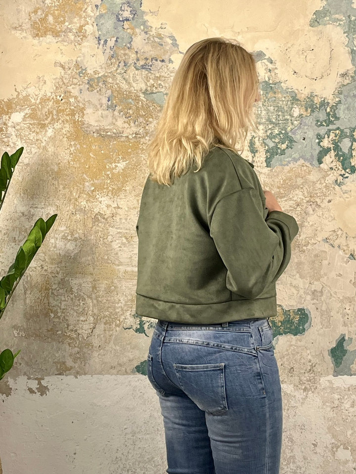 Velourslederimitat-Kurzjacke, khaki