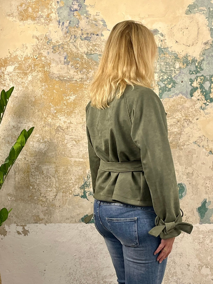 Kurz-Blazer aus Velourslederimitat mit Reverskragen, khaki