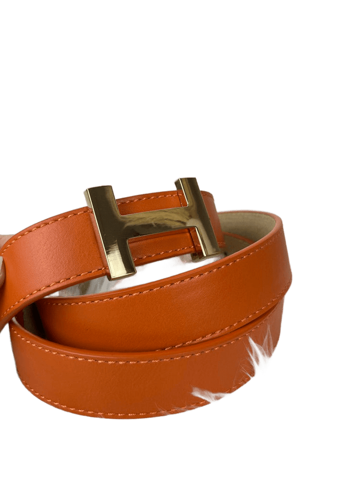Leder-Gürtel mit goldfarbener Metallschließe, orange