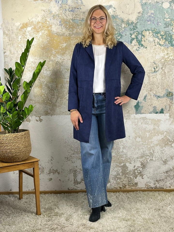 Longblazer in Velourslederimitat, marine