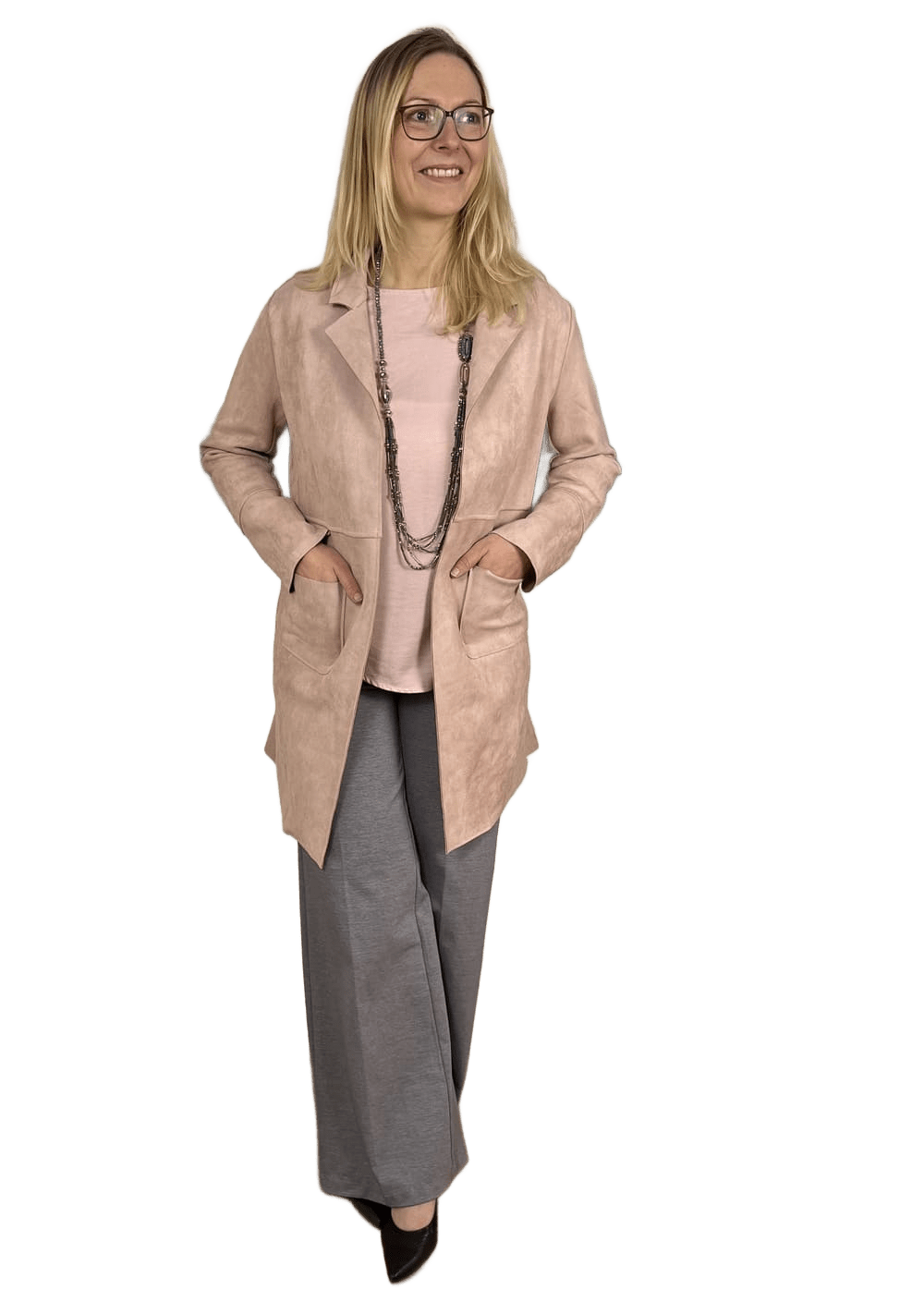 Longblazer in Velourslederimitat, rosa