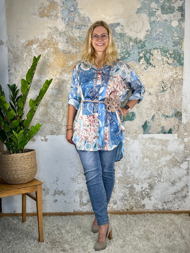 Druckbluse Longform, Alloverdruck