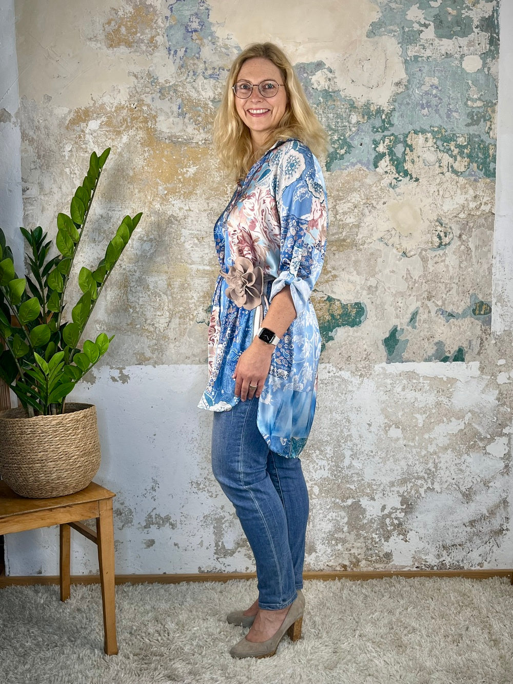 Druckbluse Longform, Alloverdruck