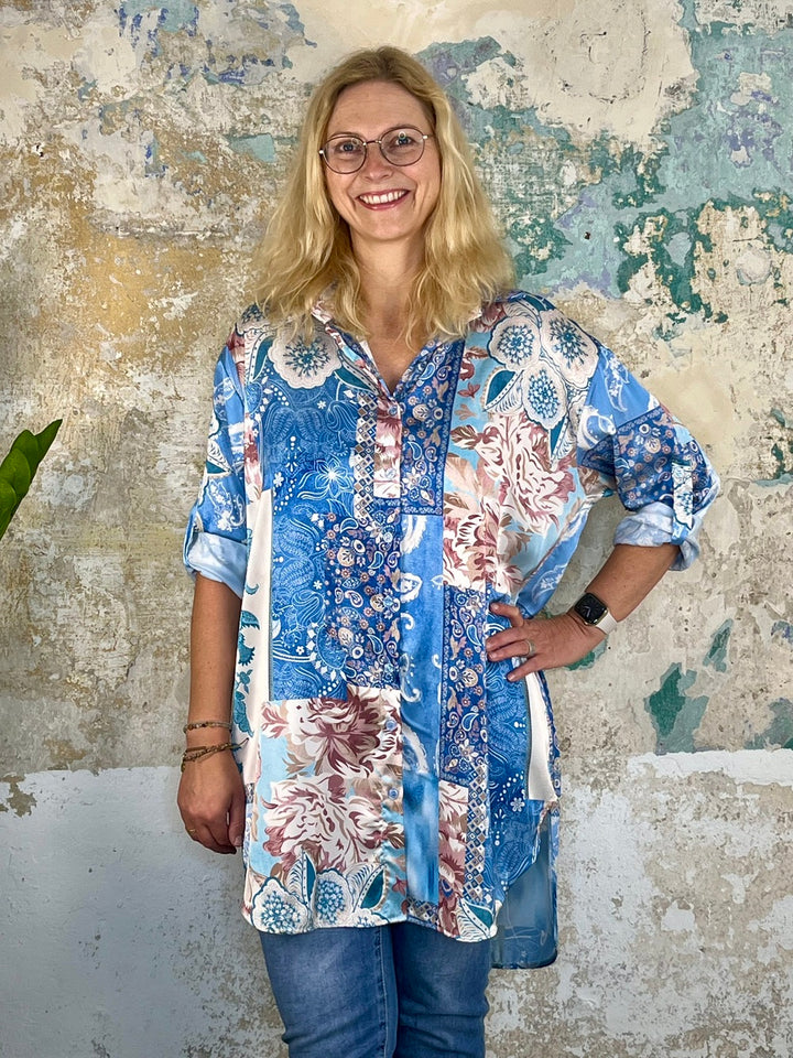 Druckbluse Longform, Alloverdruck