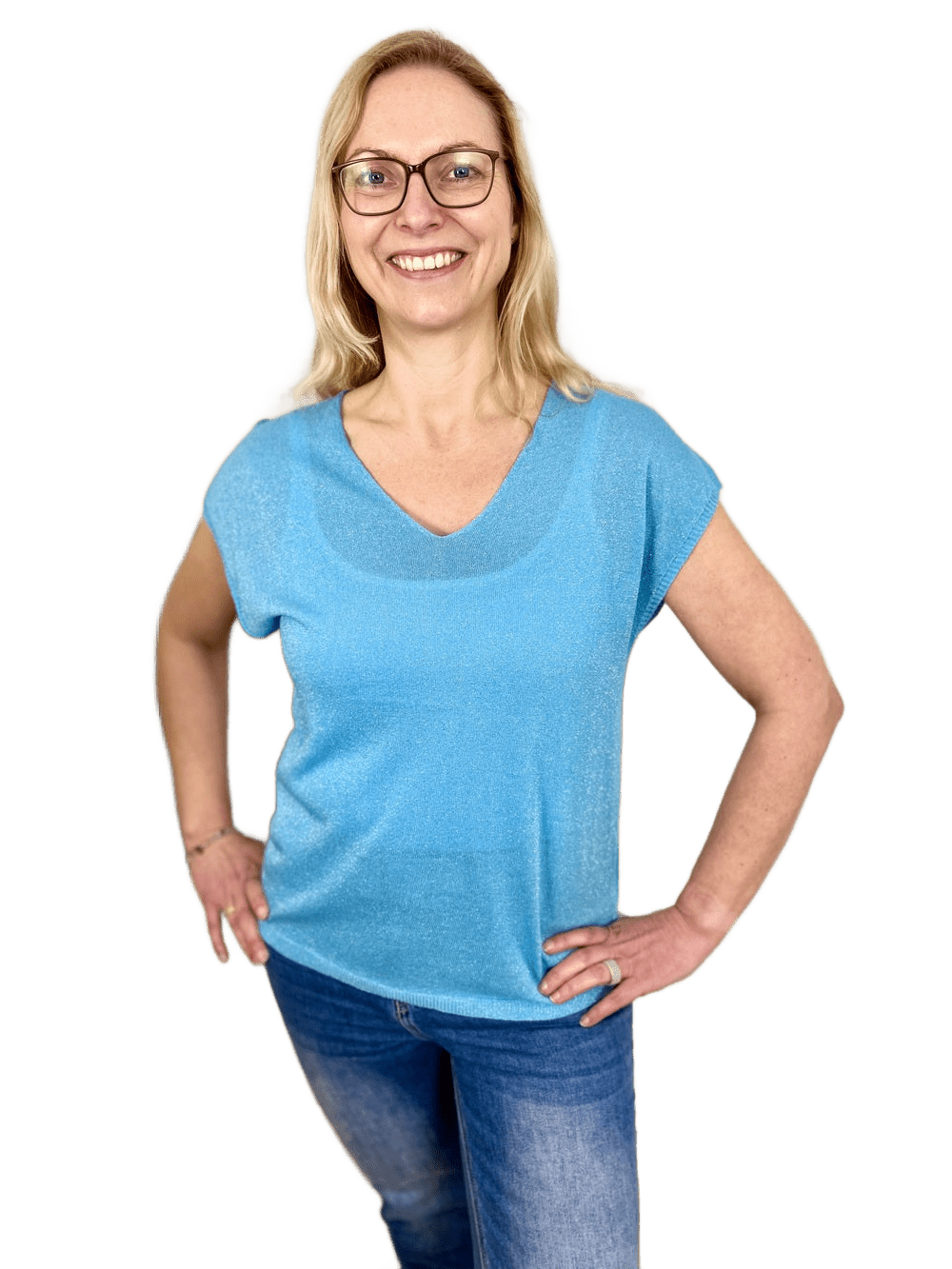 Lurex-Pullover, Kurzarm