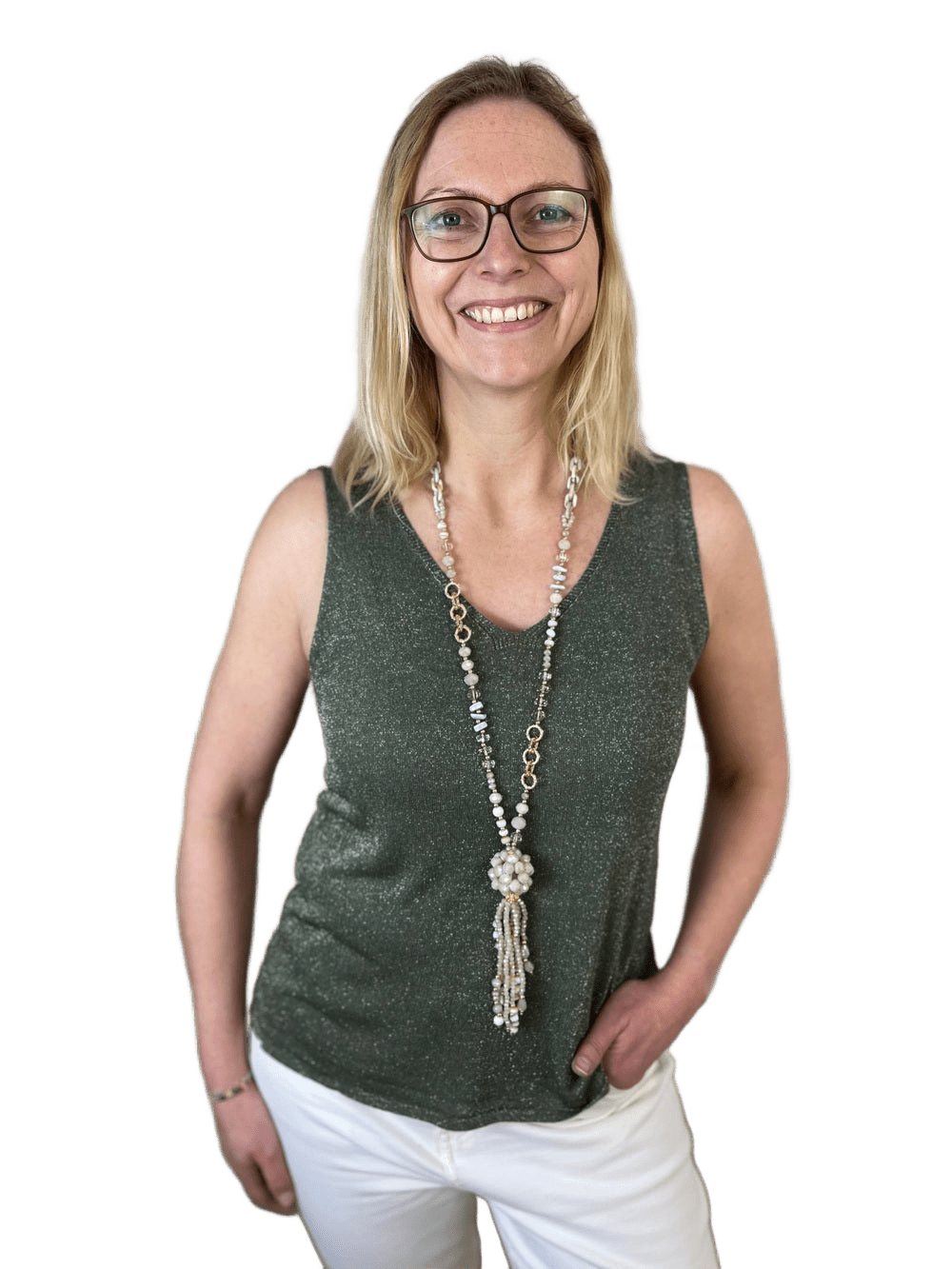 Lurex-Stricktop mit V-Ausschnitt vorne und hinten
