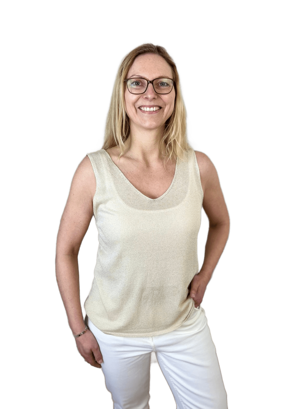 Lurex-Stricktop mit V-Ausschnitt vorne und hinten