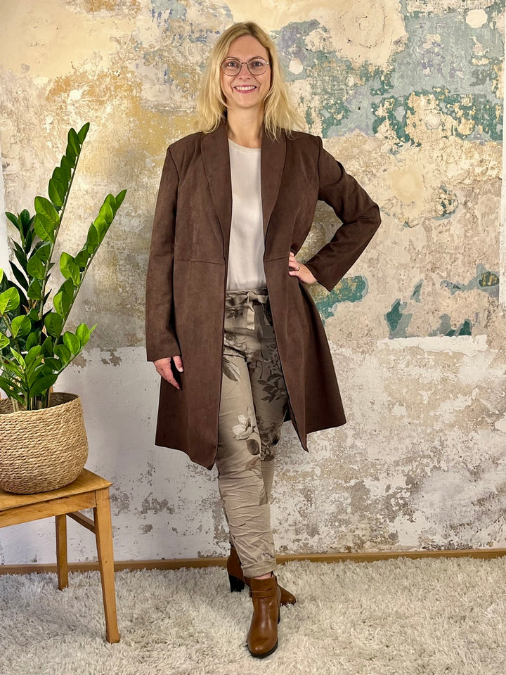 Velourslederimitat-Longblazer, braun