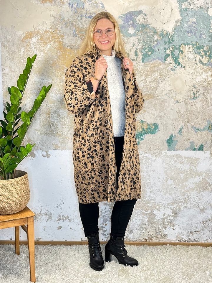 Oversize-Mantel Animal, cognac-schwarz