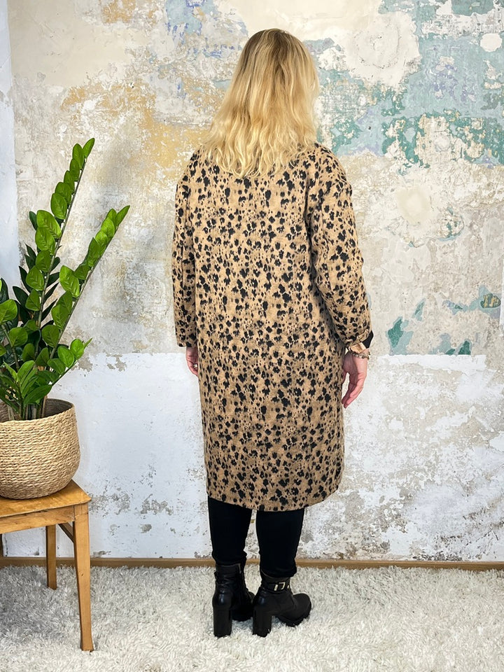 Oversize-Mantel Animal, cognac-schwarz