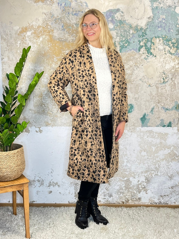 Oversize-Mantel Animal, cognac-schwarz