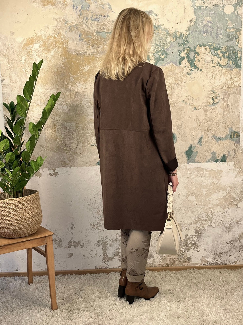 Velourslederimitat-Longblazer, braun