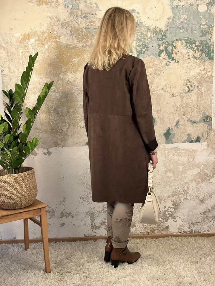 Velourslederimitat-Longblazer, braun