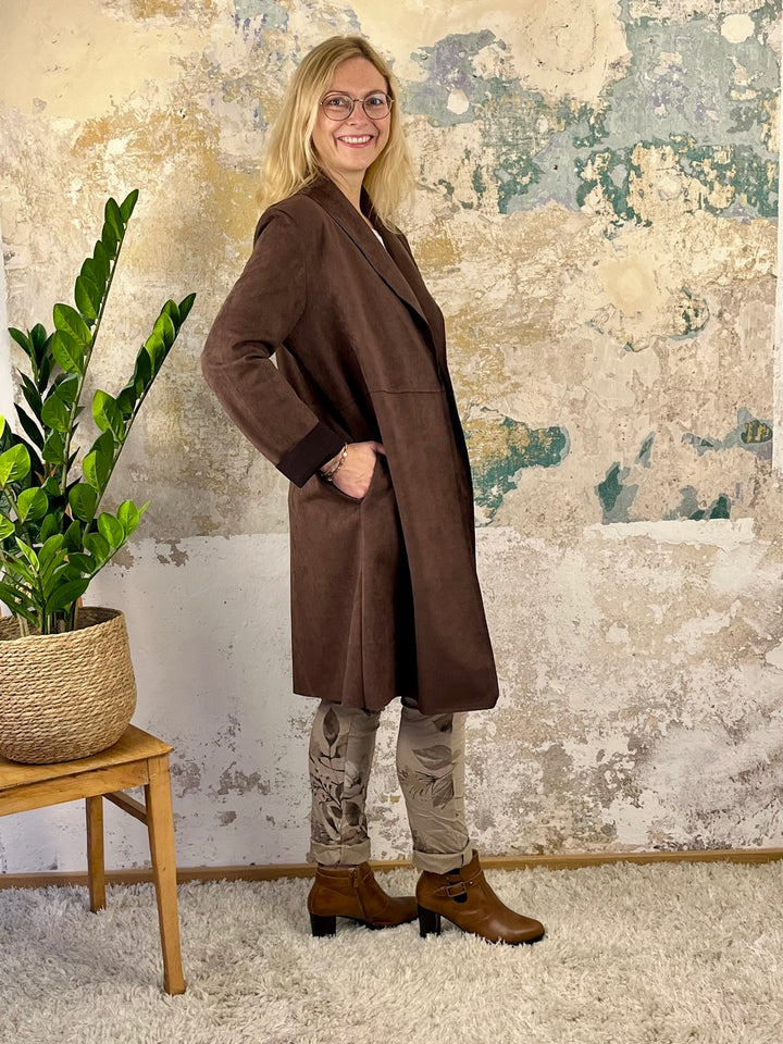 Velourslederimitat-Longblazer, braun