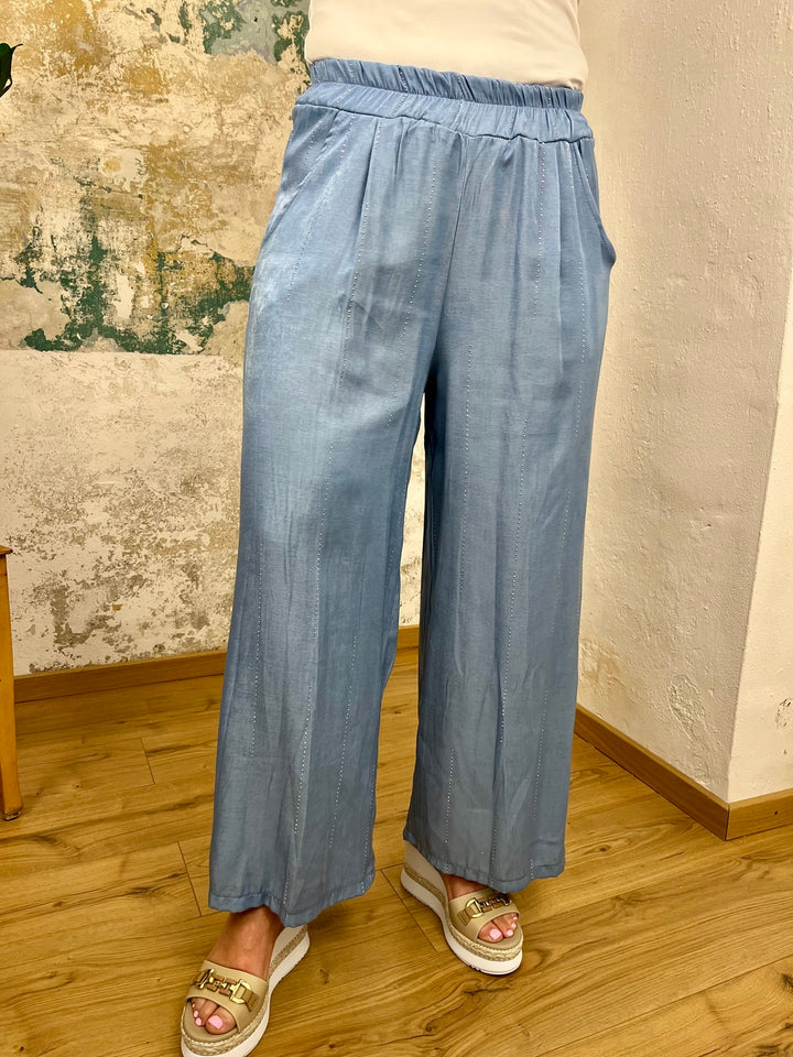 Marlenehose mit Glitzersteinchen, jeansblau