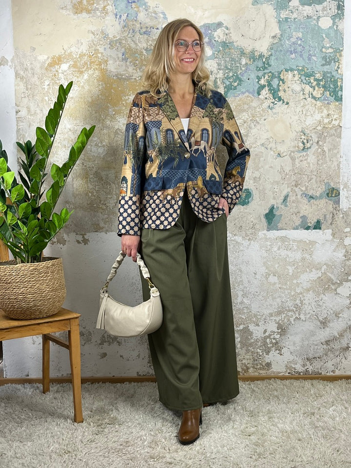 Velourslederimitat-Blazer im Alloverdruck, jeansblau