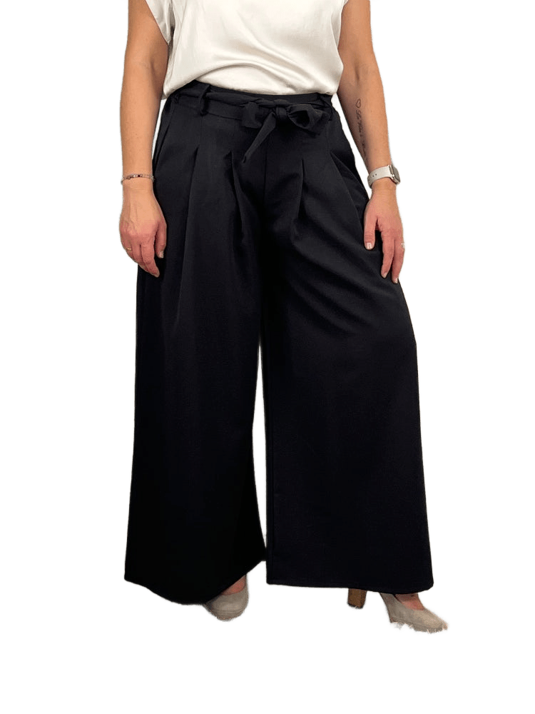 Marlenehose mit Bindegürtel und Dehnbund, schwarz
