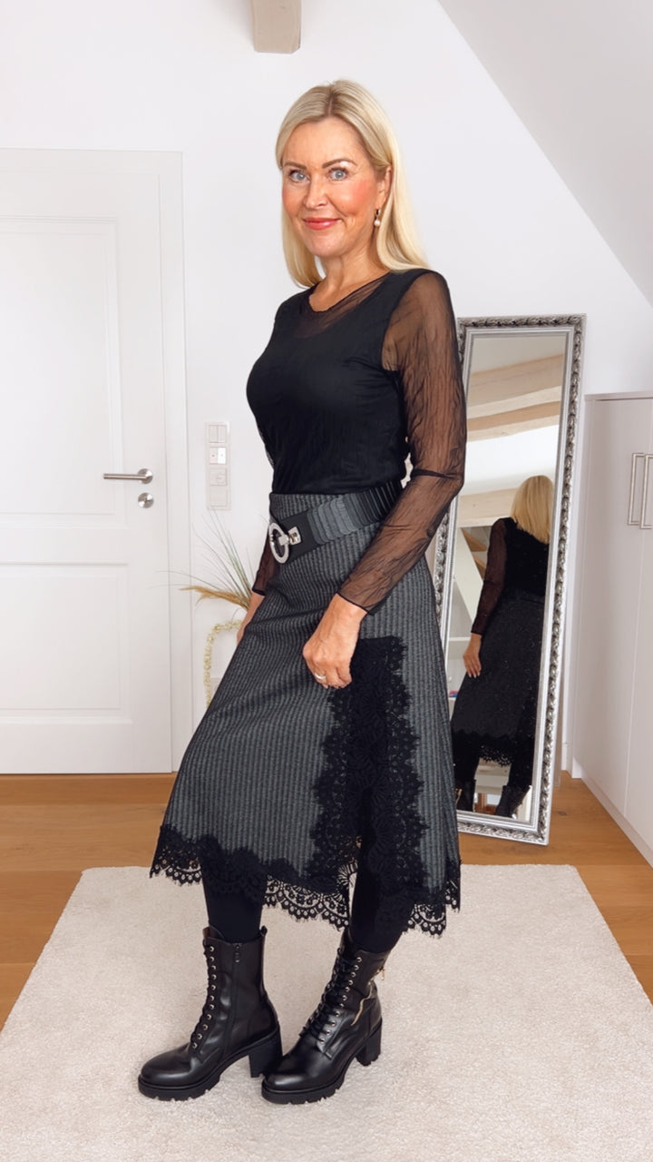 Rock mit Spitzenbesatz, anthrazit von Bella Vita - Mode & Lifestyle