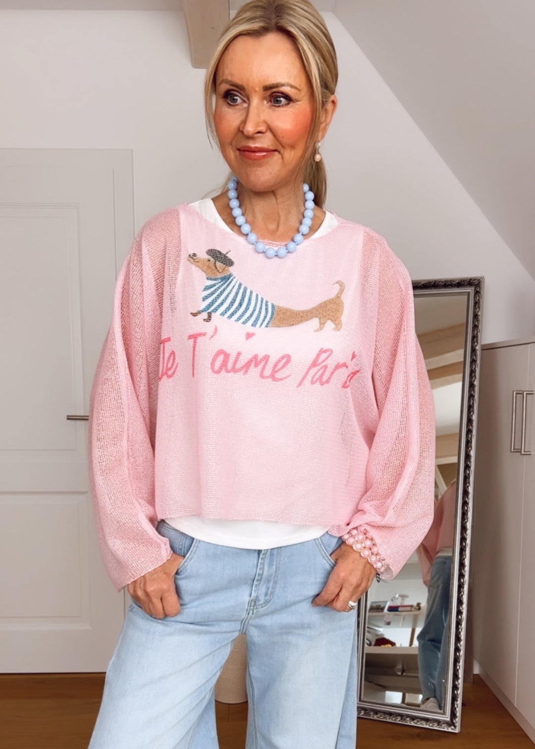 Netzshirt mit Top & Dackel-Print Paris, rosa von Bella Vita - Mode & Lifestyle