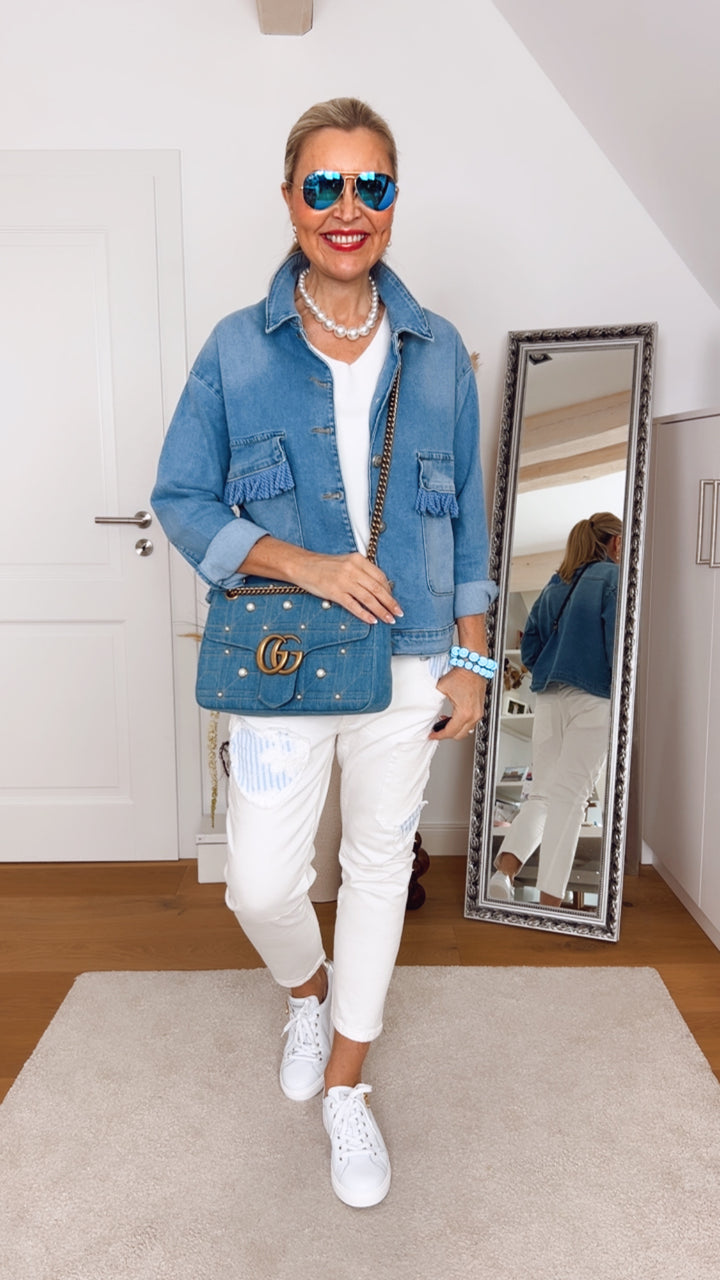 Jeansjacke Vintage mit Fransen, blue denim von Bella Vita - Mode & Lifestyle