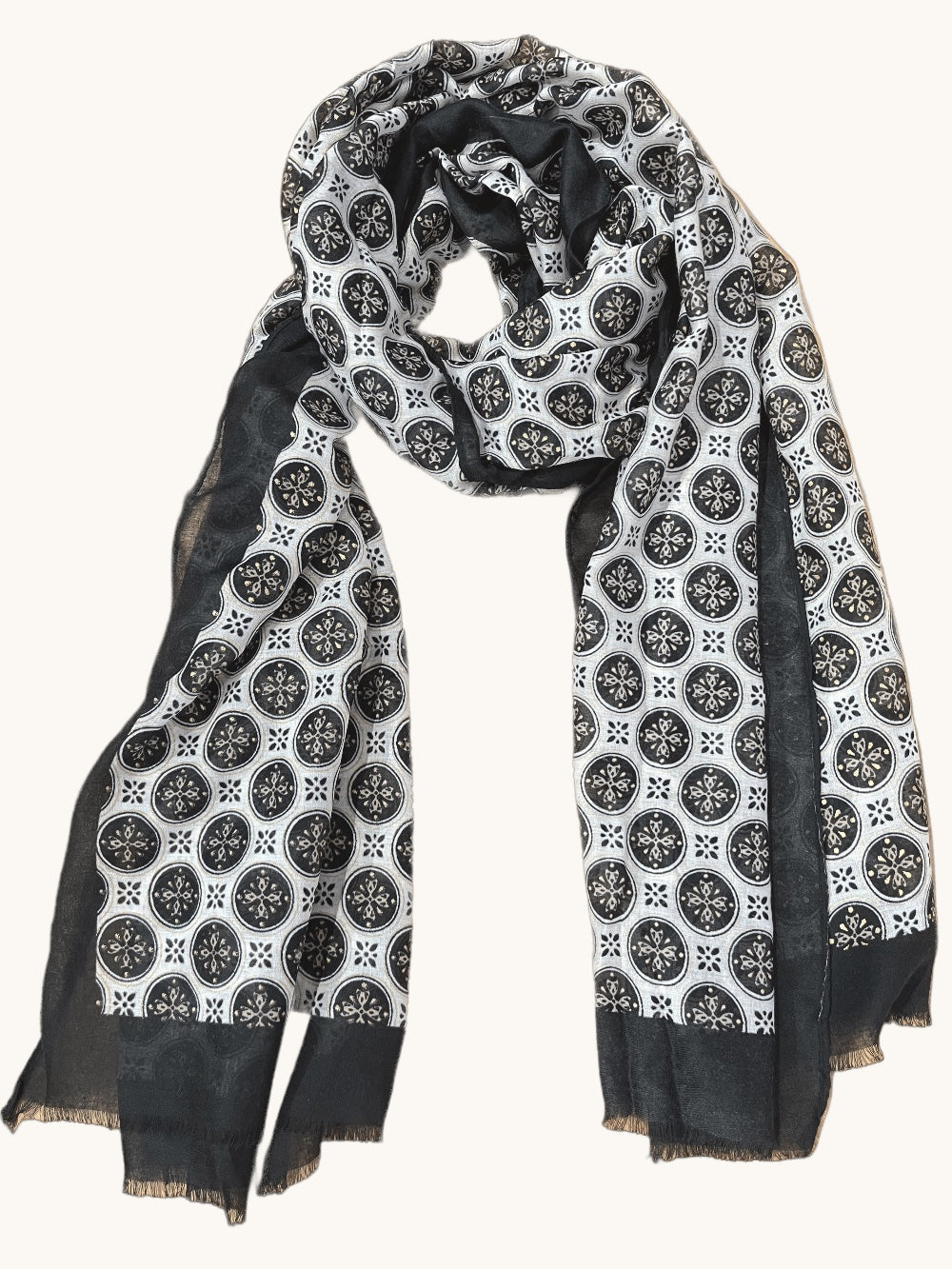 Leichter Schal aus Viskose mit Metallicprint, schwarz-taupe von Bella Vita - Mode & Lifestyle