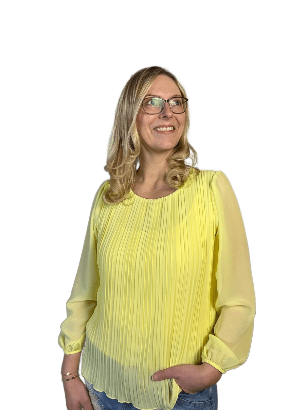 Plissee-Bluse mit Rundhalsausschnitt