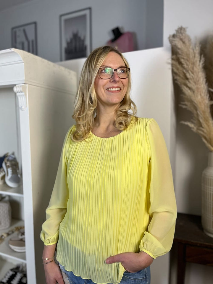 Plissee-Bluse mit Rundhalsausschnitt