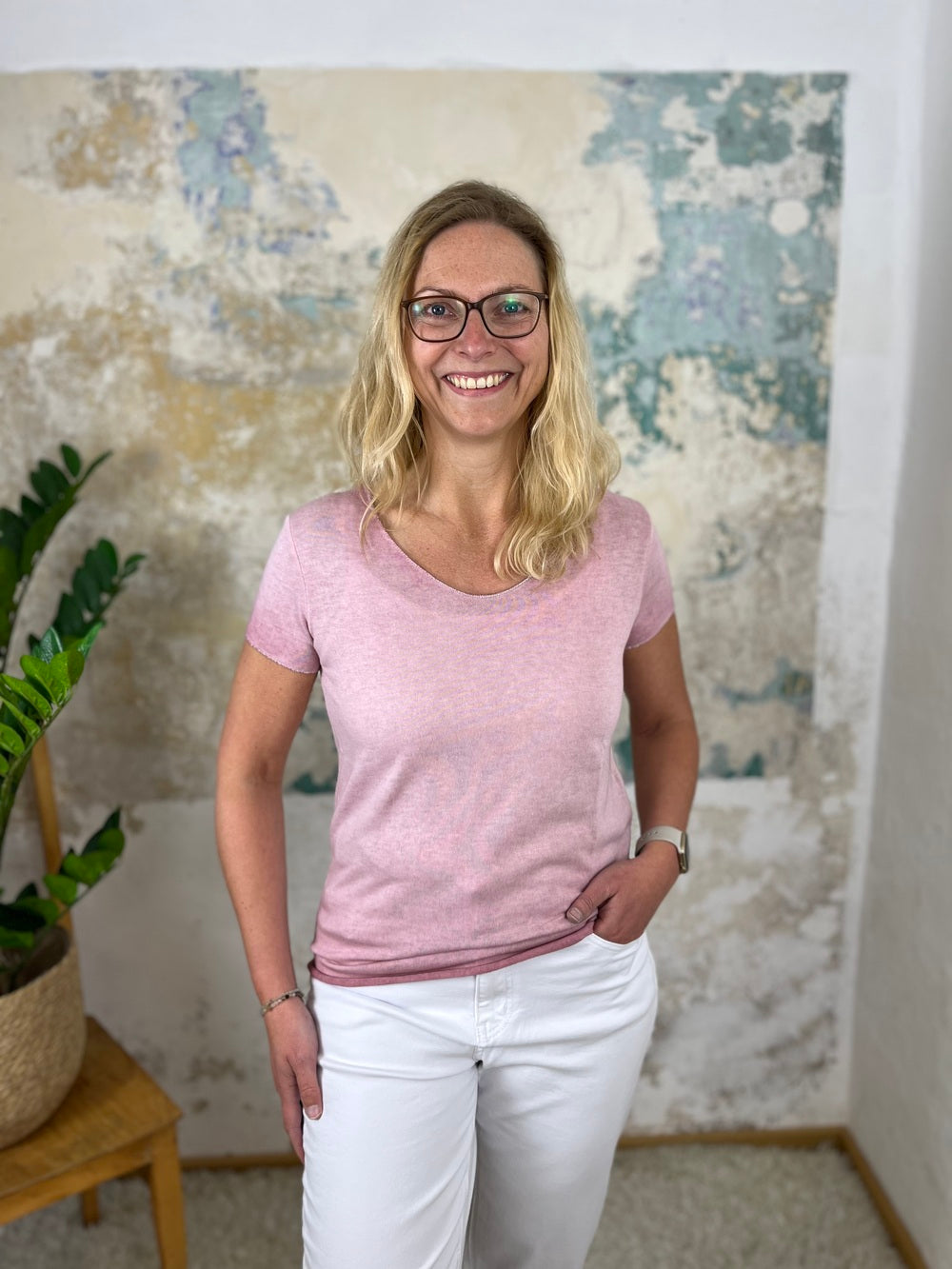 Basic-Sommerpullover mit V-Ausschnitt, Kurzarm
