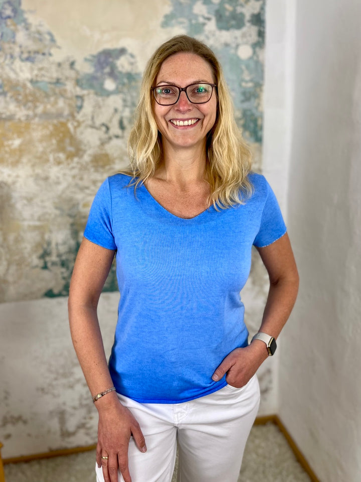 Basic-Sommerpullover mit V-Ausschnitt, Kurzarm