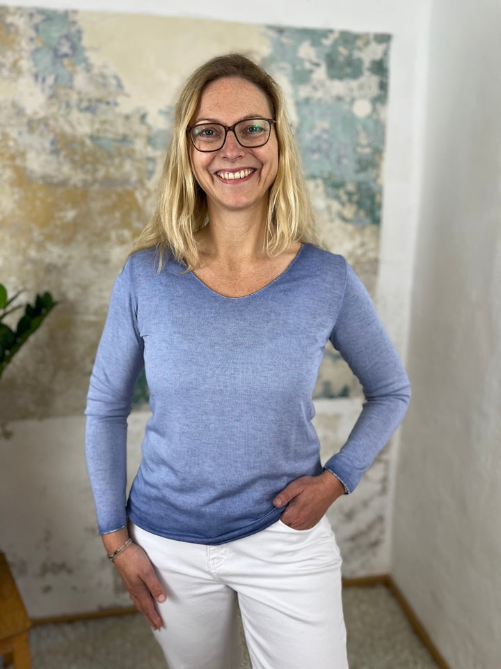 Basic-Sommerpullover mit V-Ausschnitt, Langarm