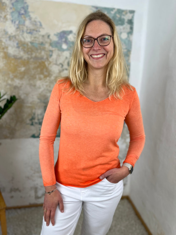 Basic-Sommerpullover mit V-Ausschnitt, Langarm
