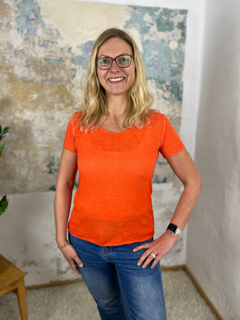 Basic-Sommerpullover mit V-Ausschnitt, Kurzarm