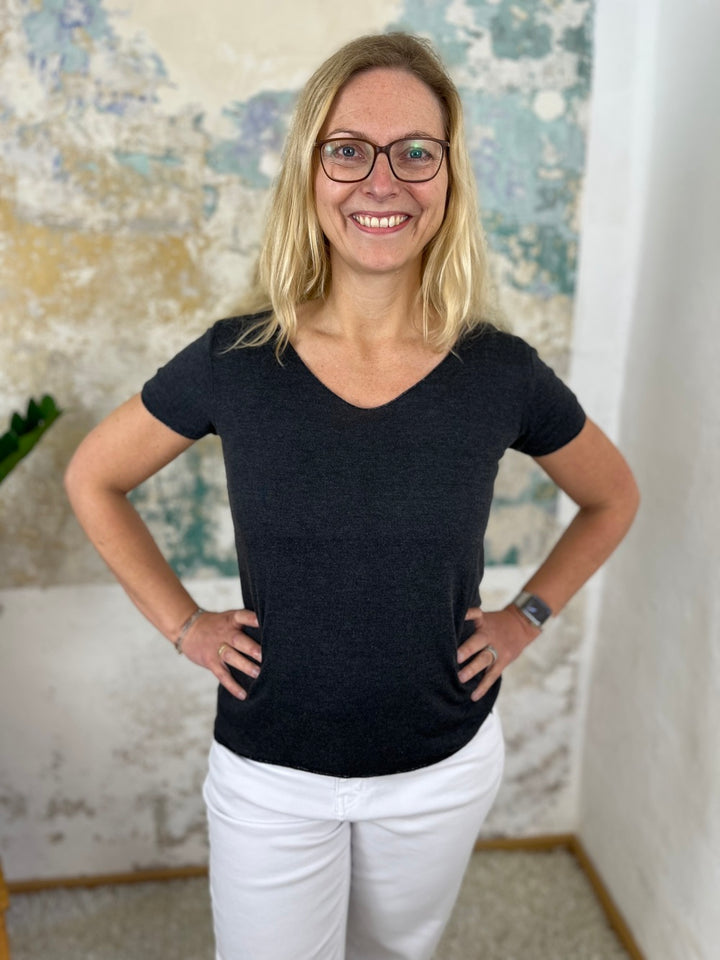 Basic-Sommerpullover mit V-Ausschnitt, Kurzarm