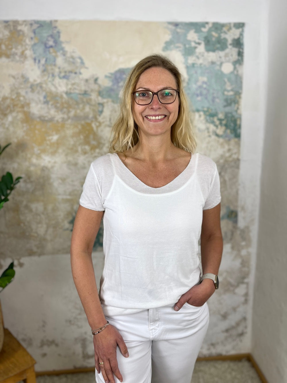 Basic-Sommerpullover mit V-Ausschnitt, Kurzarm