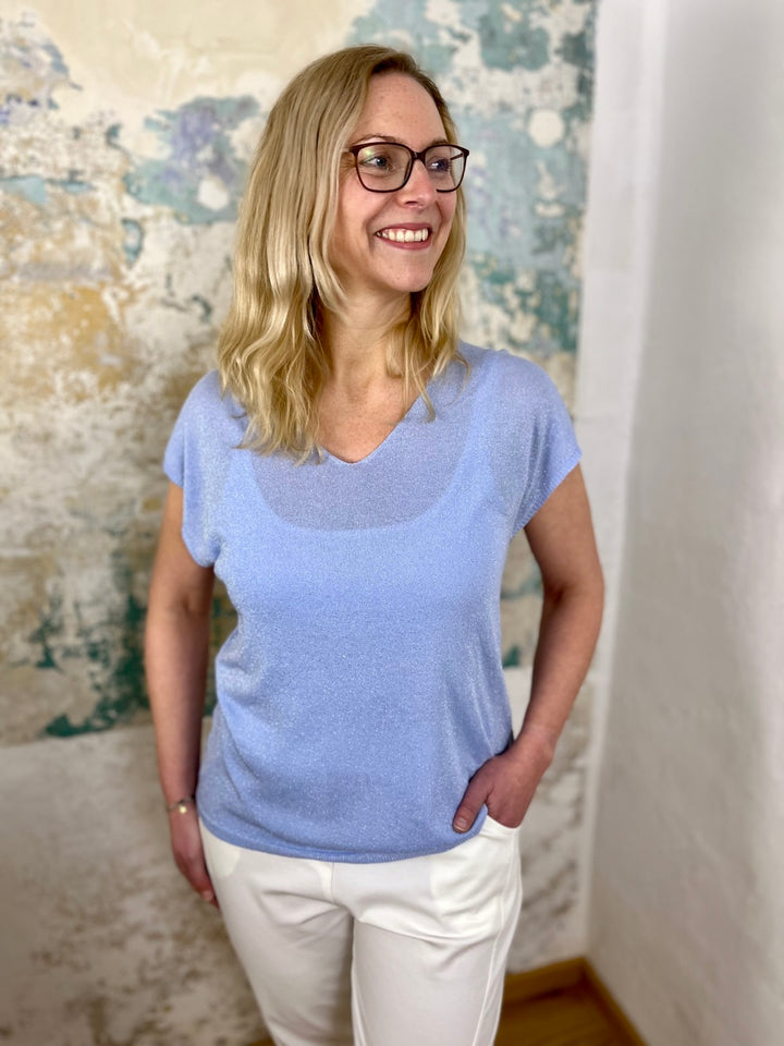 Lurex-Pullover, Kurzarm