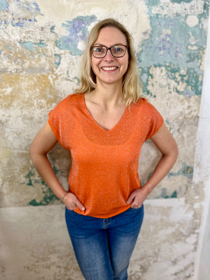 Lurex-Pullover, Kurzarm